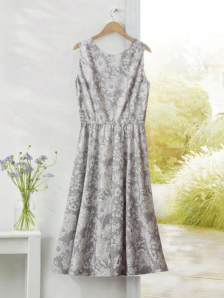 Women's V-Neck Sleeveless Floral Print Casual Mini Dress, Suitable For Vacation Floral Print Ruffle Hem Elegant Dress For Women Women Clothing Summer Midi Dresses For Women Women Clothing Dresses  Ruffle Dress Flower Dress Casual Elegant Dress Women Dresses Summer
