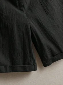 SHEIN JORESS Pantalones cortos de lino sólidos, holgados, casuales y versátiles con bolsillos para mujer