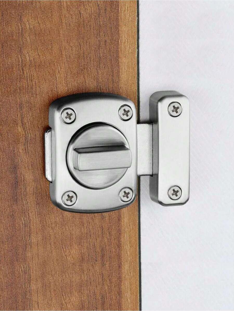 Home Security Door Lock, Brushed Silver Zinc Alloy Rotate Bolt Latch, Gate Latches Door Slide Lock, Twist Rotating Barrel Lock For Gardens, Bathrooms, Outdoors, Garages, Door And Windows - Silver - View 1
