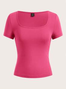 SHEIN EZwear 3 件套女士短袖短款紧身休闲 T 恤，黑色/深粉色/浅粉色，适合夏季 - 彩色 - 查看 9