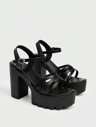 Sugerpunk Damen Schwarze High Heel Sandalen, Plateau Absatz Peep Zehen Kleiderschuhe mit Knöchelriemen, geeignet für formelle Arbeit und Partys