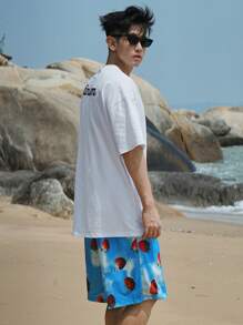 DAZY Summer Letter & Fruit Print Vacation Style Men's T-Shirt Set - Multicolor - View 5