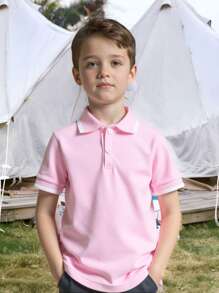SHEIN Casuvi Kids 男小童拼接邊POLO衫