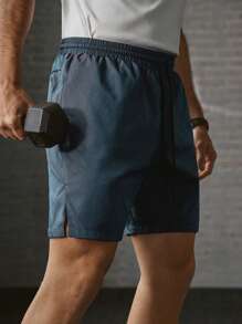 Mainfolk Men's Woven Casual Solid Color Elastic Waist Loose Straight Leg Shorts - Black - View 4