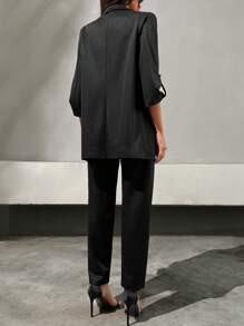 EURMUSE Women Solid Color Suit Set Blazer Jacket And Suit Pants Sets - Black - View 2