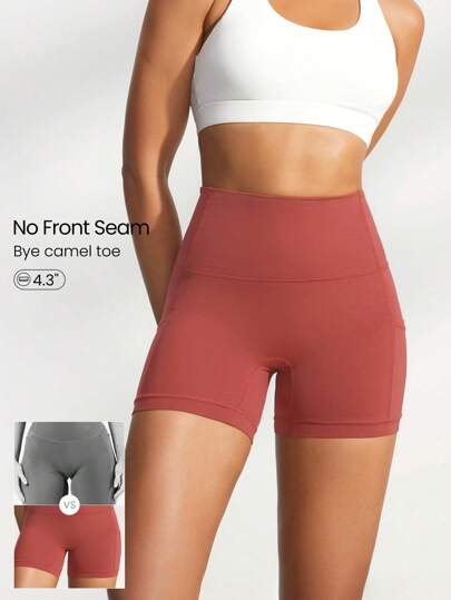 GLOWMODE 4.3" FeatherFit™ アンチロールダウン ポケットバイクショーツ フロントシームなし 通気性 サイクリング ランニング ジムワークアウト