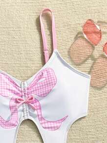 青少年女孩连体泳衣，2025 年新款蝴蝶结泳装，假日海滩派对泳池时尚摄影拍摄礼物