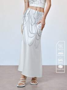 SHEIN Unity Women's Pearl 3D Print Sexy Low Waist Casual Skirt, Spring/Summer - White - View 1