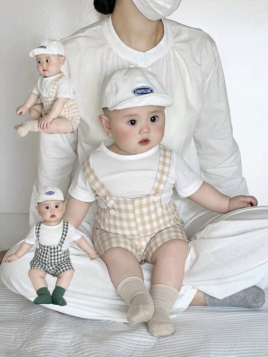 SHEIN 2 buc/set bebeluși băieți carouri drăguț rural confortabil casual all-match pantaloni scurți asortați fund - Multicolor - Vizualizare 1