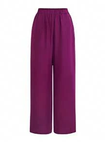 Seusyu Women Casual Solid Color Straight Leg Pants Fall Cloth For Women - Red Violet - View 1