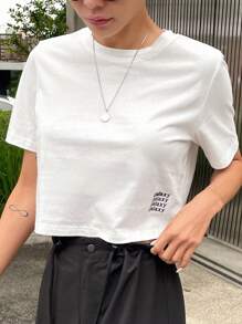 DAZY 字母圖案短款T恤 - 白色 - 查看 8