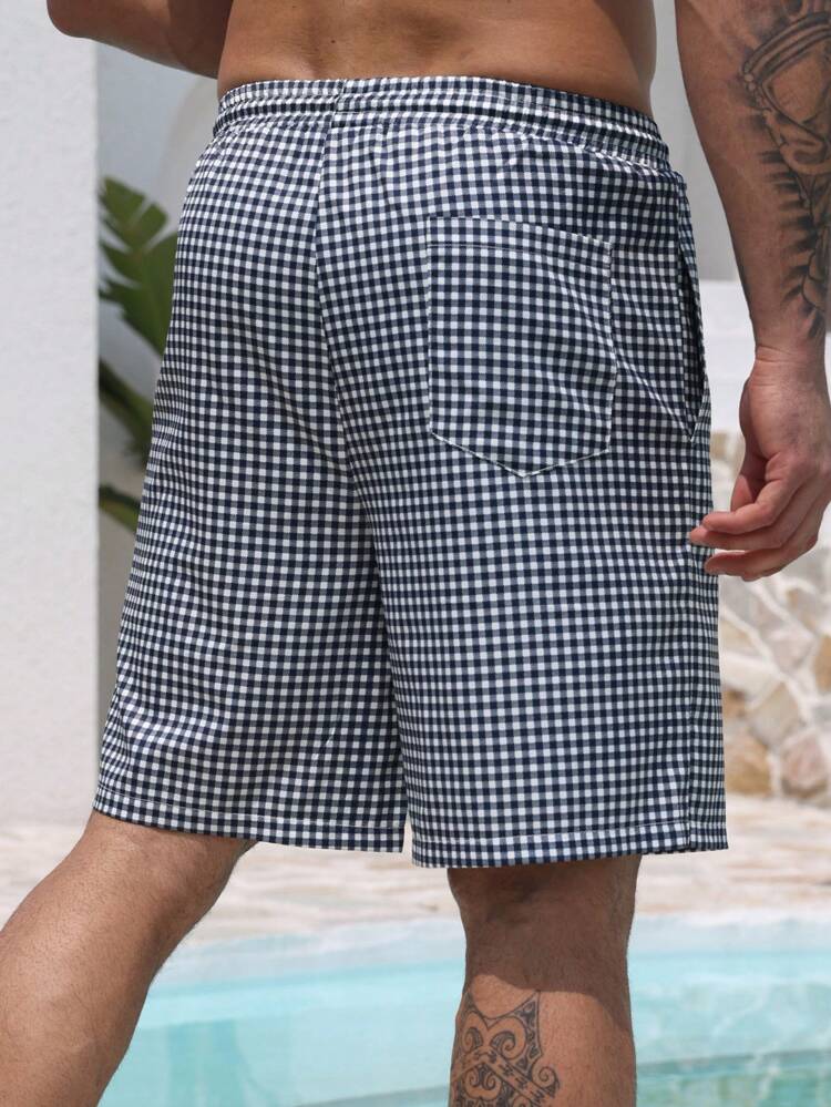Men's Summer Letter Print Blue Striped Shorts