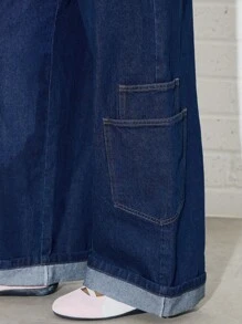 COUREZ 宽松牛仔裤，卷边裤脚 /Y2K/休闲/纯棉复古 - 藍色 - 查看 7