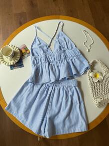 Comfortcana 夏季度假服装沙滩两件套女士海岛度假服装 - 藍色 - 查看 6