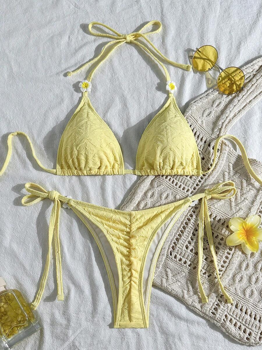 Swim Mod Women's Yellow Special Fabric Bikini 2 Pieces Swimwear With Beachwear For Beach Party Holiday For Summer Beach Vacation - Yellow - View 1