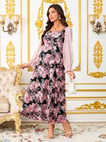 SHEIN Maternity Long Sleeve Dress, Fashionable And Suitable For Summer Floral Dress - Violet Purple - View 7