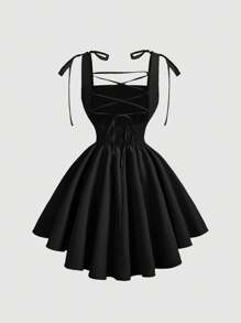 SHEIN MOD Black Romantic Backless Bowknot Dress, Suitable For Dates, Parties, Holidays, Tea Parties, Birthdays,Graduation Dresses,Sun Dresses For Women