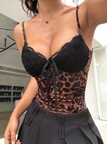 SHEIN EZwear Áo yếm họa tiết da báo mới mùa hè cho nữ - màu đen - Xem 1
