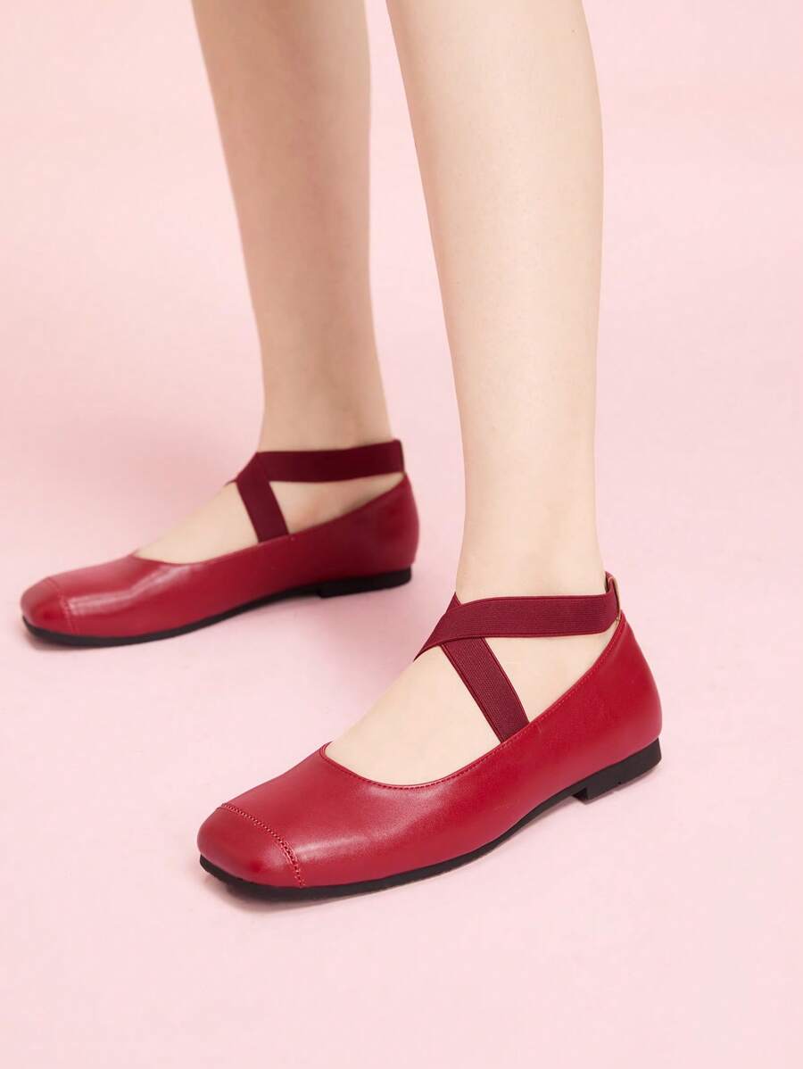 CUCCOO DOLLMOD Women's Red Elastic Flat Square Toe Loafers - Red - View 1