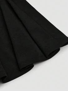 Celure Button Decor V-Shape Elastic Waist Fitted Short Skirt, Versatile For Plus Size - Black - View 4