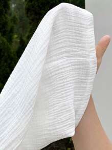 SHEIN Tween Girl Ruched Texture Chiffon Drawstring Waist Pocketed Loose Wide Leg White Pants
