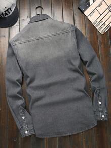 Manfinity Homme Men's Casual Distressed Denim Shirt - Dark Grey - View 2