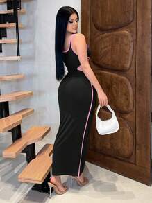 SHEIN SXY Women's Edged Hollow Out Bodycon Sexy Sleeveless Mini Dress Summer Dresses For Women - Black - View 2