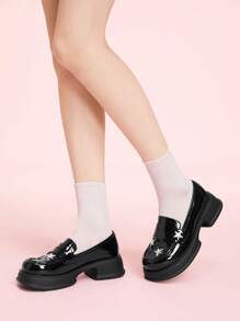 CUCCOO DOLLMOD British Style Slip-On Loafers For Women, High Vamp Thick-Soled Casual Shoes, Autumn/Winter - Black - View 5