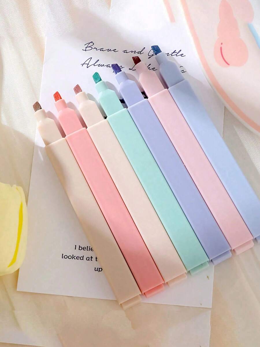 SHEIN 6支装软头荧光笔浅色卡哇伊马克笔DIY相册日记荧光笔学生文具多色涂鸦荧光笔软头手账重点马克笔莫兰迪色返校