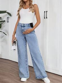 SHEIN Maternity Straight Leg Jeans, Casual And Loose, Blue Color, Mother's Day Gift, Rave Country Concert Festival Nashville Ibiza Vacation Brunch, Mother's Day Gift