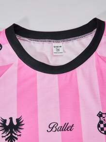 SHEIN Set de 2 piezas: Camiseta con estampado de números y letras con lazo de baloncesto para adolescente, y pantalones cargo negros con bolsillos como conjunto casual de calle