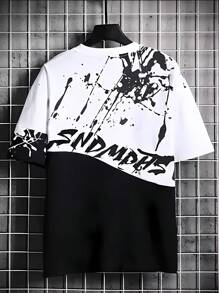 Manfinity Roughcore Men's Casual Colorblock Short Sleeve T-Shirt, Summer, 2000s Style - White - View 2