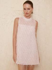 Aveloria Rosie New French Fashion Noble Lady Sweet Style Delicate Simple Generous High-End Exquisite See-Through Silver Thread Tassel Fabric Sleeveless Round Neck Slightly Loose Women Short Dress Elegant FashionableOld Money Style  For Summer