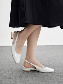 CUCCOO BIZCHIC Women's Fashion White Low Heel Square Toe Mary Jane Flats, Commuting, Casual, Party, Shopping, Holiday Wear - White - View 3