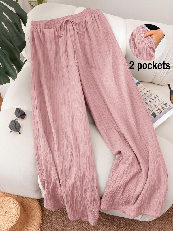SHEIN Frenchy Plus Size Women New Spring Summer Business Casual Woman Beach Valentine Day Style Fashion Commuting Elegant Trousers, Pocket Trousers, Beach Vacation Lavender College Students Valentines Summer Pants
