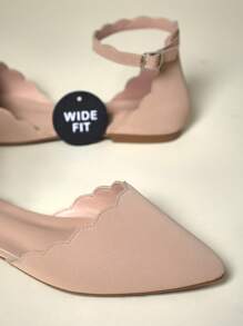 SHUZIA 宽版女式雕花扇贝杏仁头可调节踝带腮红灰褐色芭蕾平底鞋 | 适合工作和周末穿着的舒适平底鞋 - 米色 - 查看 6