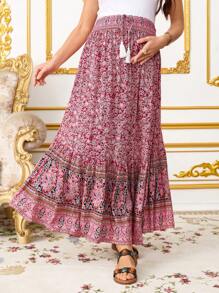 SHEIN Vollbedruckter Rock für schwangere Frauen, Lässig Urlaub