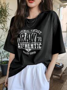 DAZY Letter Graphic Drop Shoulder Tee Summer Oversized T-Shirt - Black - View 6