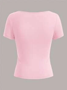 SHEIN EZwear 3 件套女士短袖短款紧身休闲 T 恤，黑色/深粉色/浅粉色，适合夏季 - 彩色 - 查看 6