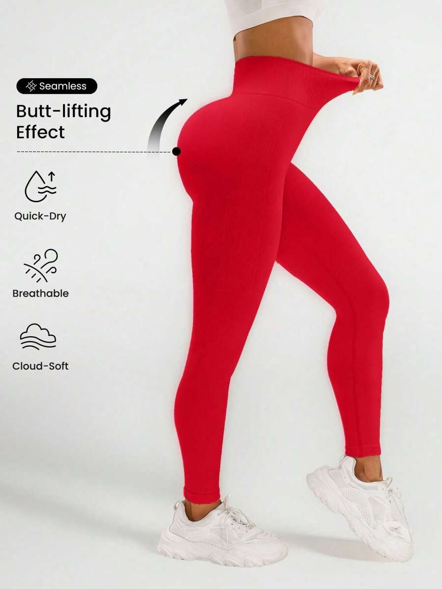 SHEIN Sports Minimalist Solid Color High Waist Seamless Workout Leggings
