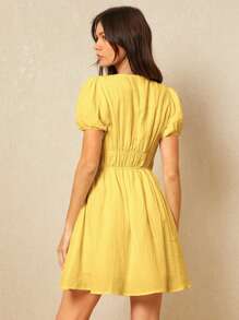 Poéselle Women's Solid Color Short Casual Dress, Suitable For Summer - Yellow - View 5