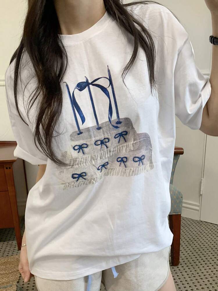 Women's Loose Fit Short Sleeve T-Shirt With Printed Pattern Summer Cute Tops