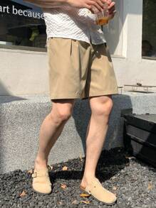 SHEIN Pantalones informales plisados color caqui para adolescentes varones - Casuales, cómodos, de moda, versátiles y adorables. Adecuados para la escuela, ir y venir, vacaciones en la playa y uso diario.