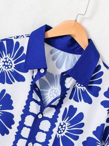 Herren elegante Kurzarm Strickjacken Hemd mit Blume Muster