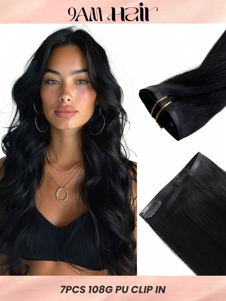 Seamless Clip Ins 7PCS Seamless PU Clip In Human Hair Extensions 100% Real Human Hair 14-22 Inch Balayage Ombre Blonde Color Skin Weft Remy Hair Extensions 110G With Clip - S1 - View 1
