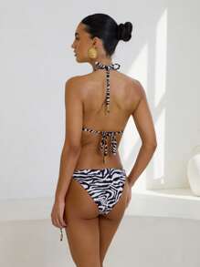 AiiRZ Zebra Print Two Piece Swimsuit Side-Tie Bikini Set With Gold Beads Beach Pool Summer Vacation Resort Wear Swimwear Bathing Suit Brazilian Cut UV Protection