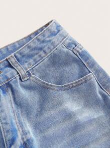 SHEIN EZwear Summer Rolled High-Rise Denim Shorts - Medium Wash - View 5