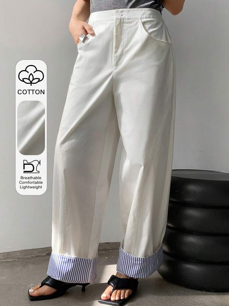 Women's Contrast Color Block Striped Straight Leg Casual Pants Old Money Style
