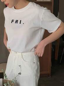DAZY 字母圖案圓領T恤 - 白色 - 查看 2