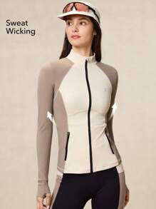 OutZeal Sweat Wicking Breathable Tight Fit Color Blocking Secure Pockets Yoga Jacket Workout Jacket